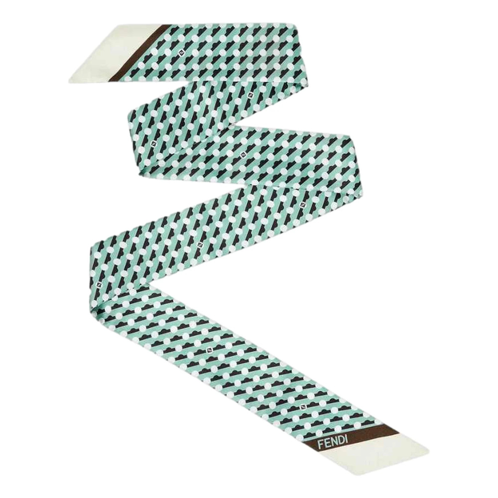 Fendi Wrappy Silk Bag Scarf in Green Geometric